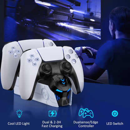 DualSense & DualSense Edge PS5 Controller Charging Station with LED Light – Dual Fast Charging Dock for PlayStation 5 Controllers, Cool Design PS5 Charger Stand for DualSense / Edge Controller