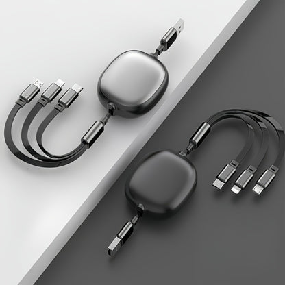 Retractable 3-in-1 Charging Cable 100W Fast Charge – USB-C Micro USB Lightning Multi Connector 1.2m 480Mbps Data Sync for iPhone 15 14 13 12 11 Samsung Galaxy Android – Tangle-Free Travel Cable 6 Colors