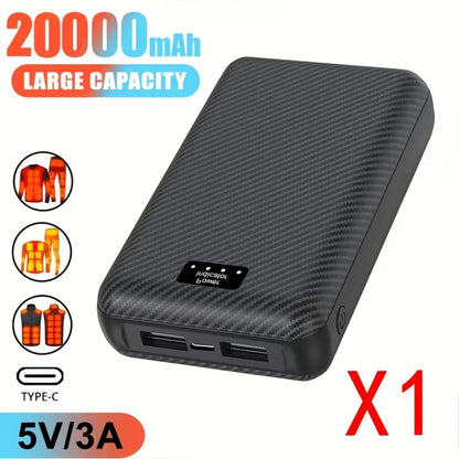 20000mAh Heated Vest Power Bank 5V 3A – Battery Pack for Heated Jacket, Scarf, Socks & Gloves, USB-C Input, Li-Polymer, Winter Heated Clothing Power Supply for Skiing, Hunting & Outdoor Work