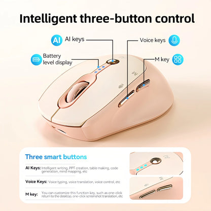 AI Wireless Mouse Voice to Text Real-Time Translation PPT Creation T-WOLF Silent Rechargeable Bluetooth 2.4G Dual Mode Battery Display Laptop PC Mac Windows Android Yellow Pink