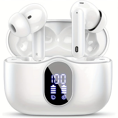Bluetooth 5.3 Wireless Earbuds with Noise Cancelling Mic & LED Display, Deep Bass Stereo in-Ear Headphones, 36H Playback, Compatible with iPhone Android Laptop Tablet for Sports Gym Travel