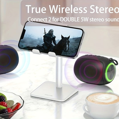 Pink Portable Wireless Bluetooth Speaker with Colored LED Lights - Foubeak Dual Speaker Stereo Sound, Rechargeable, Perfect Gift for Girls Women Christmas Birthday Valentine