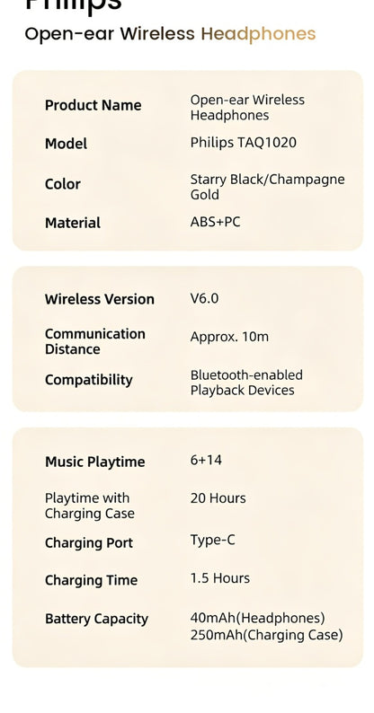 Philips TWS Ear Clip Sport Headset Hi-Fi Bass Stereo HD Calls Earhook Wireless Bluetooth for Music Gaming Business iOS Android Gift for Couples Valentine Black Gold