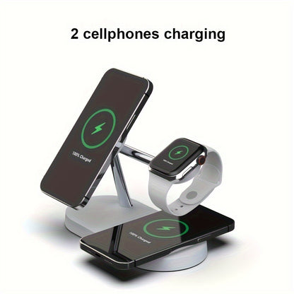 Wireless Charging Station 3-in-1 QC3.0 Adapter Included Magnetic Fast Charger Stand for iPhone 15 14 13 12 11 Pro Max Mini XR XS X SE 8, Apple Watch Series 1-9 Ultra, AirPods 4 3 2 Pro – White Black