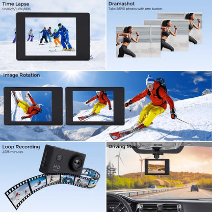 1080P Waterproof Action Camera for Kids & Beginners – 170° Wide Angle, 2" LCD, 90-Min Battery, Accessory Kit for Swimming, Cycling, Rock Climbing & Outdoor Sports Gift