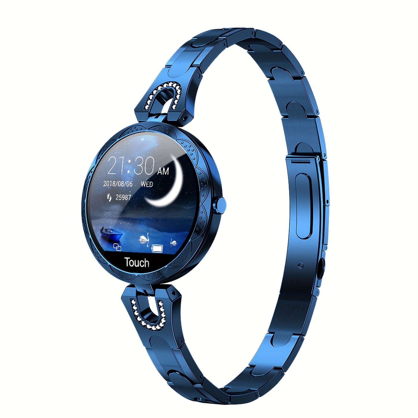 Diamond Rhinestone Smartwatch for Women Bling Luxury Chic Design 1.09 Inch Full Touch Screen Calling 100 Sport Modes Step Calorie Heart Rate Sleep Tracker Statement Jewelry Watch Gift for Her Blue