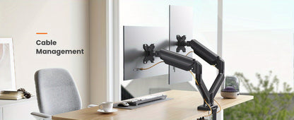 Dual Monitor Stand for 32 Inch Screens, Full Motion Dual Monitor Arm with 180° Swivel Tilt 360° Rotation, VESA 75/100mm, Max 22 lbs Each Arm, Adjustable Height for Home Office Desk Setup