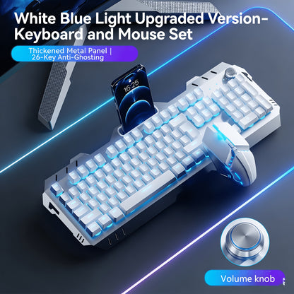 LED Backlit Wired Gaming Keyboard 104 Keys Full Size – Quiet Ergonomic Design, Adjustable Volume Knob, USB Powered, Compatible with Desktop and Laptop Computers, Office and Home Use