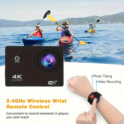 4K Sports Action Camera with WiFi, 170° Wide Angle, 32GB Card & Helmet Mount Kit – Pre-Recording, Remote Control, 900mAh Battery, 2" LCD – Beginner-Friendly Outdoor Cam for Cycling, Hiking & Gifts