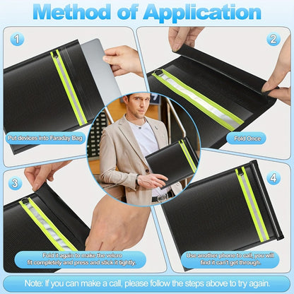 Faraday Bag Signal Blocking Pouch with Reflective Strips – EMP Protection Anti-Tracking Anti-Theft Sleeve for Laptop, Tablet, Smartphone & Car Key Fob
