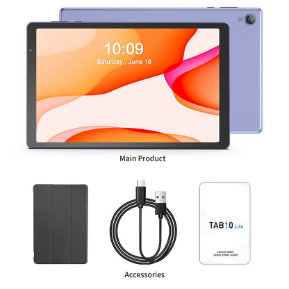 Android 14 Tablet 10 Inch 6000mAh Battery 4GB RAM 32GB ROM Quad-Core HD IPS Screen WiFi Google Play Front Rear Camera Blue Pink Gray Purple with Protective Case