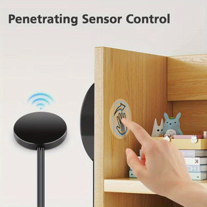 Hidden Touch Sensor LED Dimmer Switch DC 5-24V – Capacitive Touch Dimming Switch for LED Light Strip, 5A 48mm No-Drill Adhesive Mount, Works Through Wood Glass Plastic, Black & White