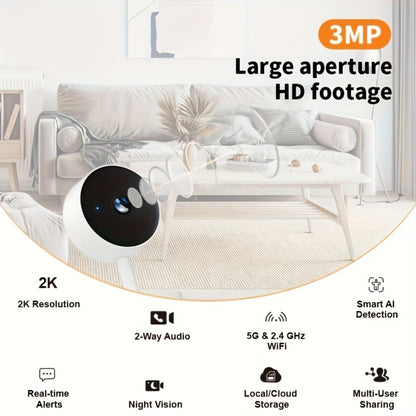 2K 3MP Card-Style WiFi Security Camera Indoor 5G & 2.4G Dual Band Night Vision Motion Detection Two-Way Audio Alexa Google Home Compatible Cloud & SD Card Storage CW1303