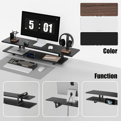 Dual Monitor Stand Riser with Storage E-Sports Style, Adjustable Height Ergonomic Desk Organizer with Cable Management, Modern Minimalist Desktop Stand for Home Office Gaming Setup, Black & White