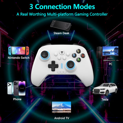 Three-Mode Wireless PC Controller with RGB Lighting, Hall Effect Joystick & Trigger, Programmable Buttons & Vibration for Windows PC, Android, Nintendo Switch & Steam – Not Compatible with Xbox
