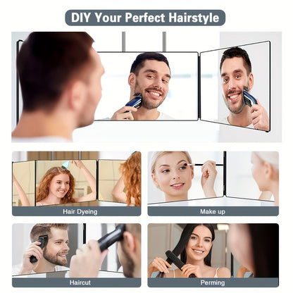 360° LED Self Hair Cutting Mirror – Anti-Fog HD Glass, Touch Dimming LED Light, USB Rechargeable 1500mAh, Door/Wall/Table Mount, DIY Home Barber Mirror for Men & Women