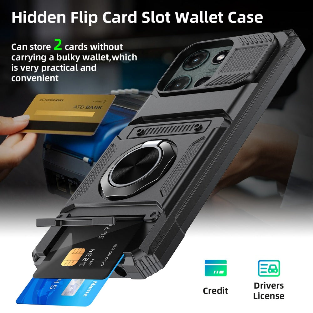 Wallet Moto G 5G 2025 2024 Case Card Holder 360° Ring Stand Dual Layer Shockproof Magnetic Car Mount Compatible Cover for Motorola Moto G 5G – Black Blue Red Rose Gold