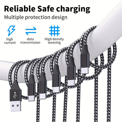 5-Pack USB-C Cable Nylon Braided Fast Charging, Multi-Length 3.3/3.3/6.6/6.6/10ft, Compatible with iPhone 15 16 Pro Max, iPad Pro, Samsung Galaxy Tab S9, Google Pixel, LG, Sony, OnePlus, Black & White
