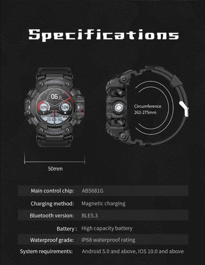 Tactical Smartwatch for Men, LED Flashlight & SOS Emergency, 1.32" TFT Screen, Bluetooth Calling, 100+ Sport Modes, Heart Rate SpO2 Sleep Tracker, Camouflage & Matte Colors – iPhone & Android Compatible