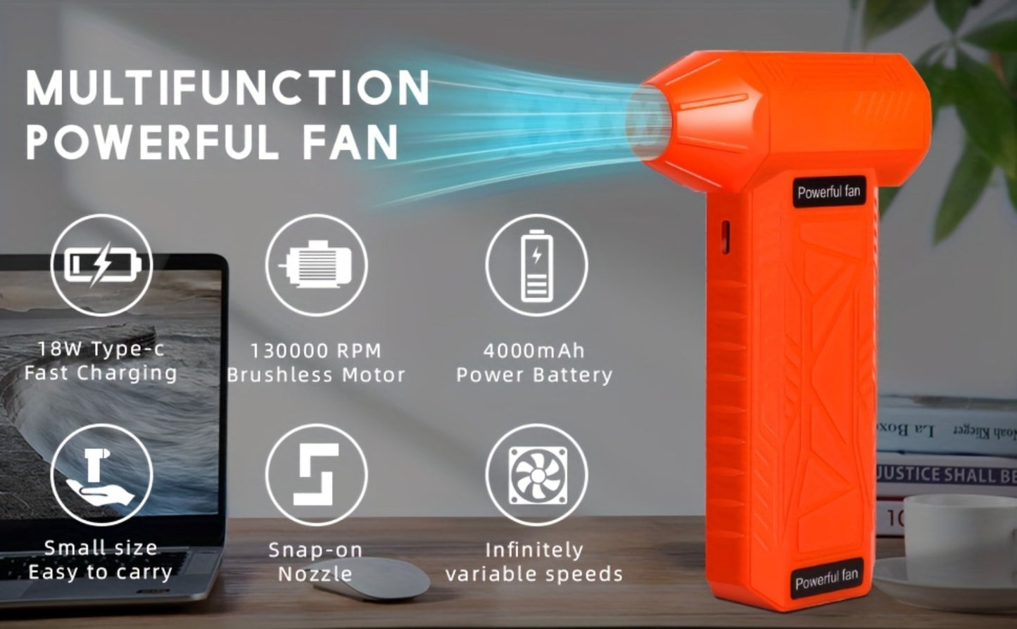 130000 RPM USB Turbo Fan Cleaner – Portable Handheld Electric Air Blower for Car Detailing, Dust Removal, Snow Clearing & BBQ Fire Starter, Cordless Rechargeable, Multi-Color