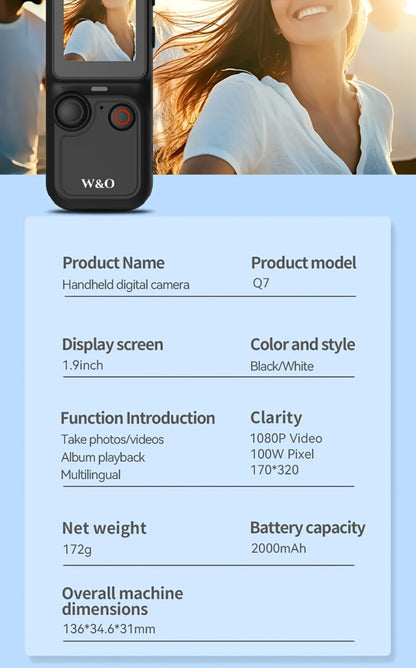 4K Pocket Camera with 180° Rotating Lens, 100MP, 2000mAh Battery & 32GB Card – 1.9" Screen, USB-C Charging, Webcam Function, Mini Compact Cam for Outdoor Sports, Cycling & Vlogging