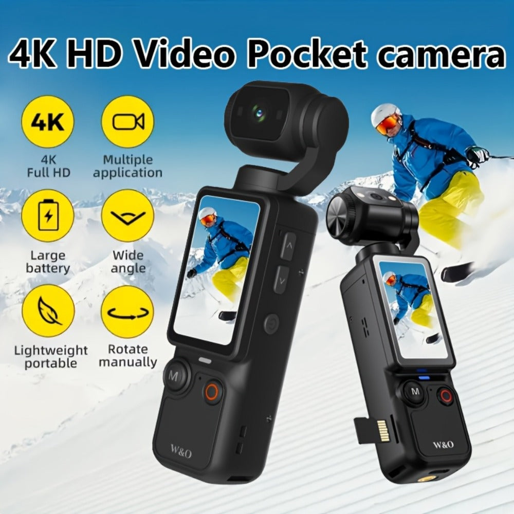 W&O Pocket Camera with Webcam Function | 1.9" Screen, 180° Rotating Shot, 2000mAh Battery, USB-C Charging, 32G Card, Outdoor Sports Cam for Cycling, Travel & Personal Use – Birthday & Christmas Gift
