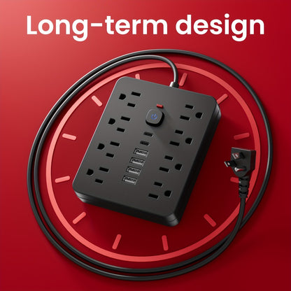 Flat Plug Wall Mount Power Strip 14-in-1 Surge Protector - 8 AC Outlets, 4 USB-A & 2 USB-C Ports, 5ft/10ft Extension Cord, Overload Protection, Desktop Charging for Home Office