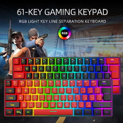 60% Mini Wired Gaming Keyboard SNPURDIRI RGB Backlit Ultra-Compact Film Keys – Space-Saving Tenkeyless Design for PC Gamers, Desktop & Laptop, Black Red Color Options