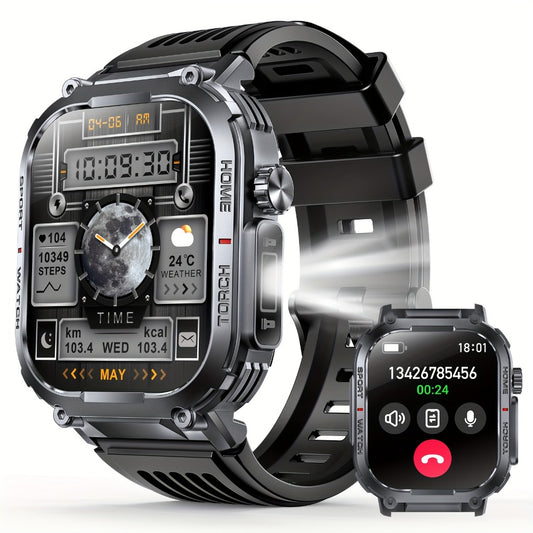 LED Flashlight Smartwatch for Men 2.02 Inch TFT Waterproof Wireless Calling Sleep Monitor Pedometer Activity Tracker iOS Android – Gift for Dad Boyfriend Husband