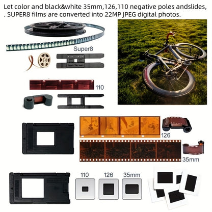 Film Scanner 10MP Negative & Slide Scanner, Converts 35mm/110/Super 8 Film to Digital JPEG, 2.0" LCD Screen, 1-Second Fast Scan, Easy-Load Design, Saves to SD Card, Perfect for Preserving Old Photo Memories
