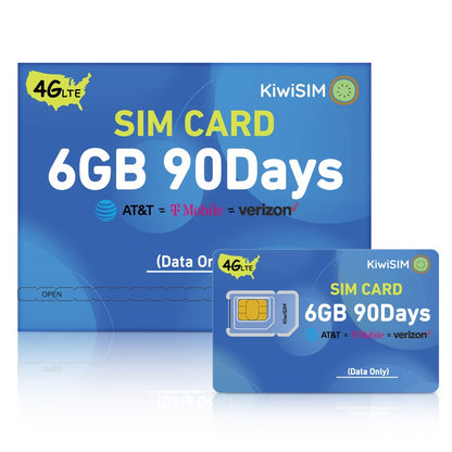 Prepaid Data SIM Card USA 4G LTE KIWISIM Auto-Switch AT&T & T-Mobile – No Contract No Monthly Fee, 6GB 8GB 24GB Plans for Security Cameras GPS Trackers Mobile Hotspots IoT Tablets Smartwatches