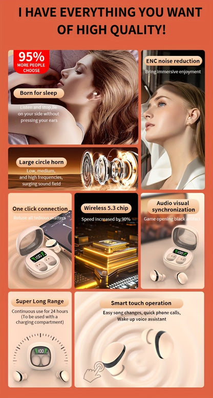 HiFi Touch Control Wireless Earbuds, Ultra-Small In-Ear Headphones with LED Charging Case & Built-In Mic, Stereo Sound, Fitness Running Sleep Work Travel Earphones Compatible with iOS & Android