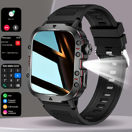 Men's Outdoor Smartwatch 4.6" HD Touch Screen with Wireless Calling & LED Display, USB Charging, Multiple Sport Modes, Heart Rate Activity Tracker, Compatible with iPhone & Android – Black Gold Gift Watch for Men