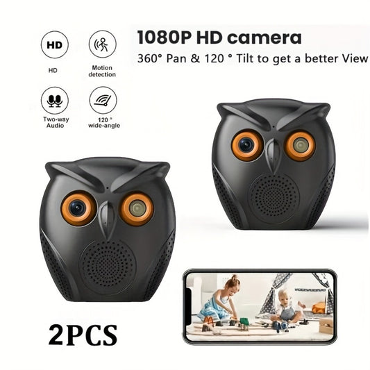 Owl-Shaped Home Security Camera 2-Pack, HD Surveillance, Smart Human Detection, USB Powered, Wireless Indoor Monitoring, Motion Alarm, Cute Design for Home Small Store Office Apartment Security