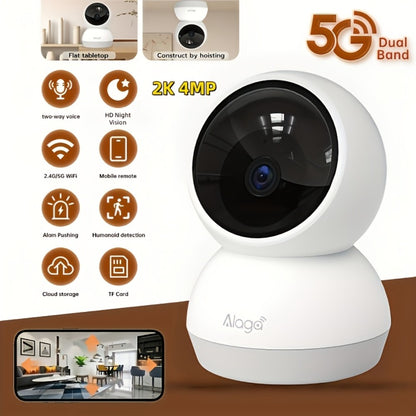 2K 4MP Indoor Security Camera 360° Full View, Dual Band 5G/2.4G WiFi, AI Motion Detection, Night Vision, Two-Way Audio, App Monitoring – Home & Office Surveillance