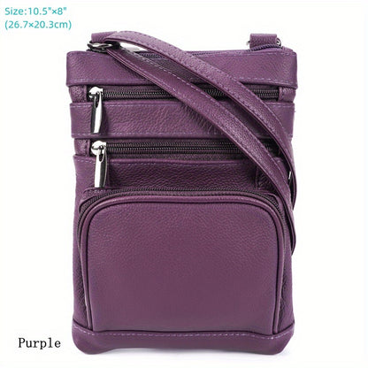 Genuine Leather Shoulder Bag for Women Men Soft First-Layer Cowhide Crossbody Bag Multi-Pocket Messenger Bag 3 Sizes Fits Smartphone Tablet Daily Work Travel – Black Red Brown Navy