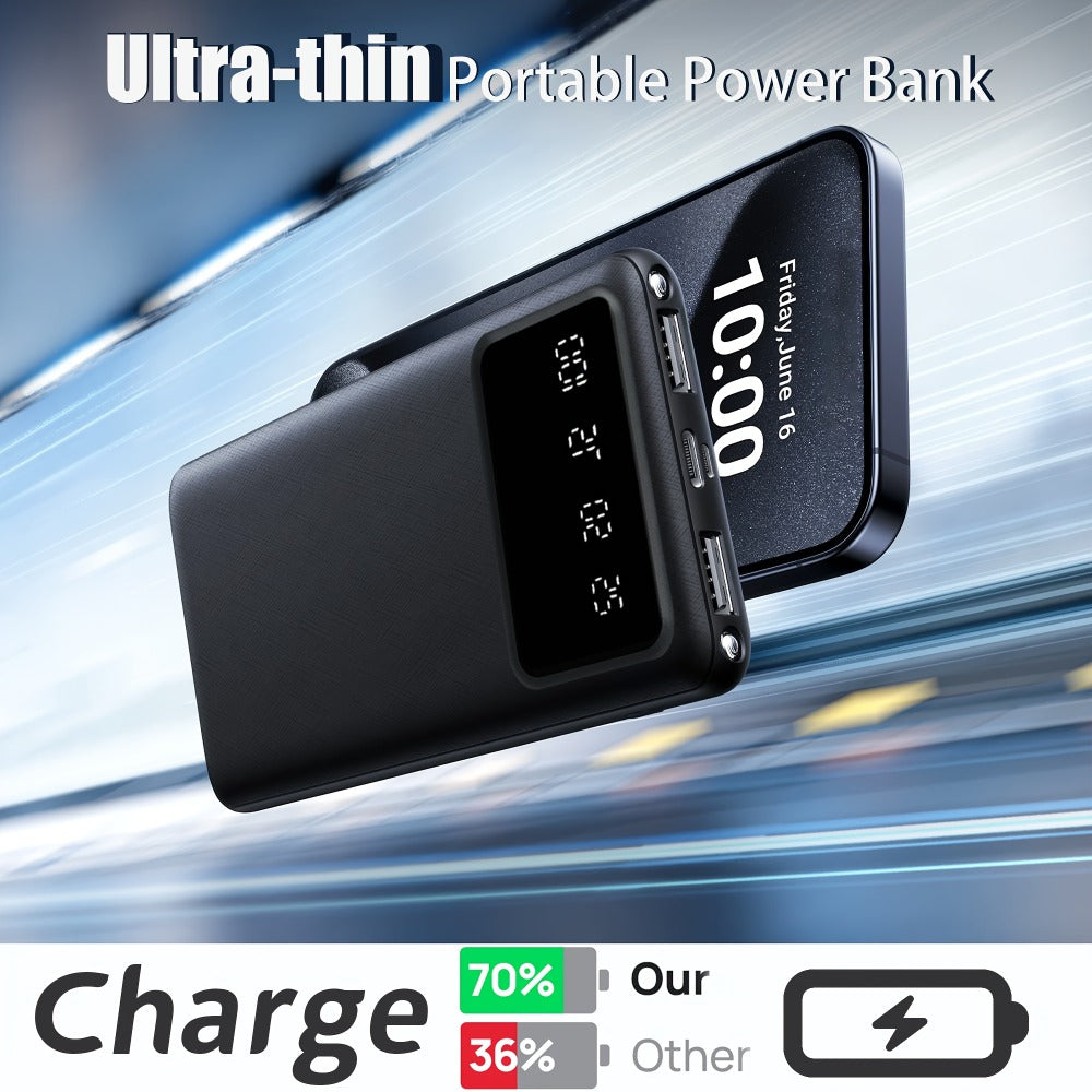 Dual USB 20000mAh Power Bank Portable Charger with LED Digital Display, Type-C & Micro USB Input, 5V/2.1A Fast Charging Battery Pack for iPhone Android Samsung iPad Tablets – Safe Polymer Lithium