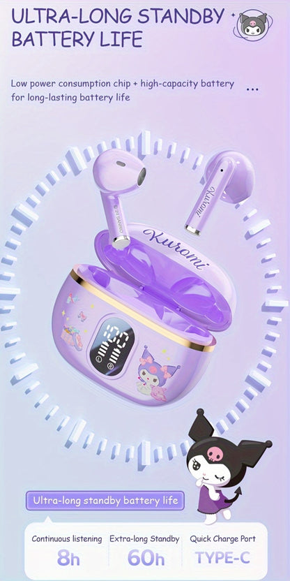 Sanrio Hello Kitty Kuromi Cinnamoroll Bluetooth Earbuds Cute Wireless Earphones 3 Styles Power Display Gaming Earbuds Easy to Carry for Daily Exercise Study Outdoor Holiday Birthday Gift
