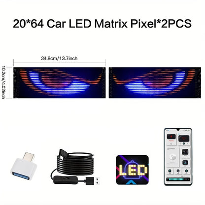 Car LED Light Panel USB Powered Smart Display – App Control, Eye-Shaped Design, Programmable LED Matrix Screen | 16x32 to 16x96 | Vehicle Interior & Exterior Decoration