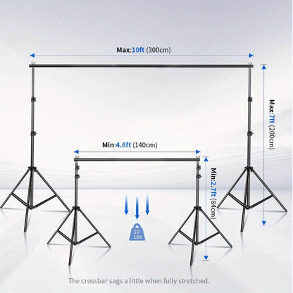 10x7ft Adjustable Backdrop Stand Kit for Photo Studio - Background Support System with 2 Stands, 4 Crossbars, 4 Clamps & Carry Bag for Photography, Video Shoots & Events