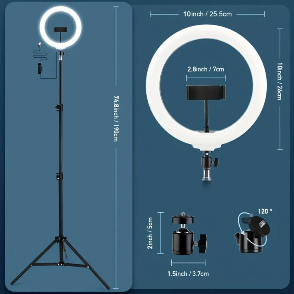 Selfie Ring Light 10/12 Inch with 42-Inch Retractable Tripod Stand | USB Powered, Cold Shoe Mount, Compatible with Smartphone, Camera & Webcam for YouTube, Instagram, TikTok & Live Streaming