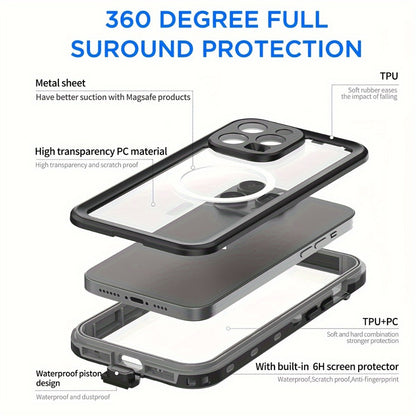 Heavy Duty iPhone Case with Built-In Screen Protector MagSafe Compatible for iPhone 16 Pro Max 16 Pro 15 Pro Max 15 Pro 15 Plus 15 – Shockproof Waterproof Hybrid Cover with Lanyard
