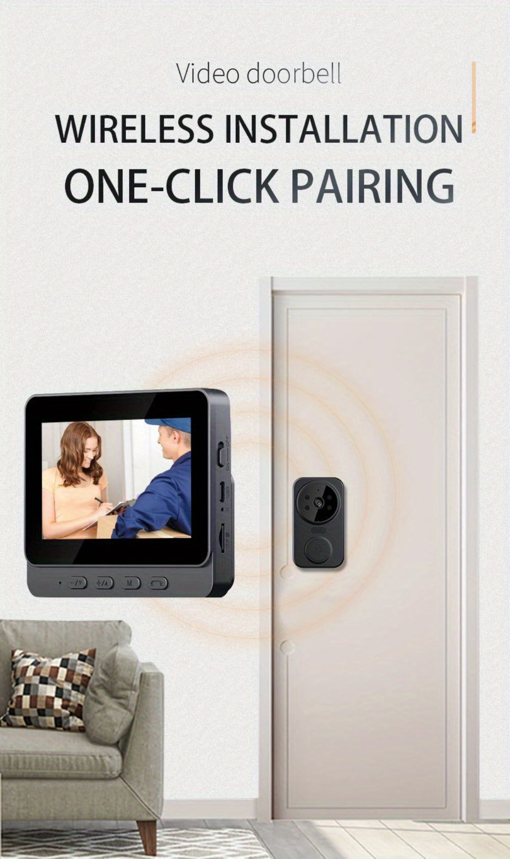 Wireless Video Doorbell Camera No WiFi No App Required 4.3-inch IPS Monitor 960P Night Vision Two-Way Audio Long Battery Life SD Card Storage No Subscription Wall-Mounted Home Security