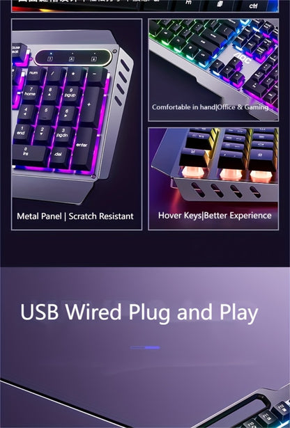 LED Backlit Wired Gaming Keyboard 104 Keys Full Size – Quiet Ergonomic Design, Adjustable Volume Knob, USB Powered, Compatible with Desktop and Laptop Computers, Office and Home Use