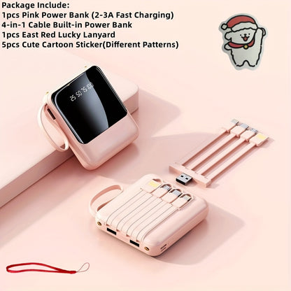10000mAh Power Bank Built-in 4-in-1 Cable 22.5W Super Fast Charging Slim Mini Portable Charger for iPhone Android Samsung – Compact Travel Battery Pack USB-C Micro Lightning