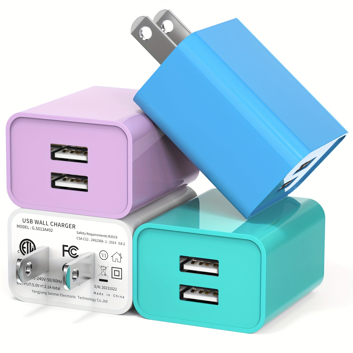 USB Wall Charger Cube Multi-Pack 2/3/4-Pack Dual Port 5V 2.1A with Short Circuit Protection, 100-240V Universal AC Adapter US Plug for iPhone 17 16 15 14 13 12 SE 11 Pro Max, Google Pixel, Huawei Android