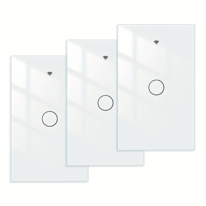 No Neutral Wire Smart Touch Wall Switch MOES WiFi 1/2/3 Gang Single Fire, Works with Alexa & Google Home, App Remote Control, 2.4GHz 110V White – 2 Pack 3 Pack Smart Light Switch