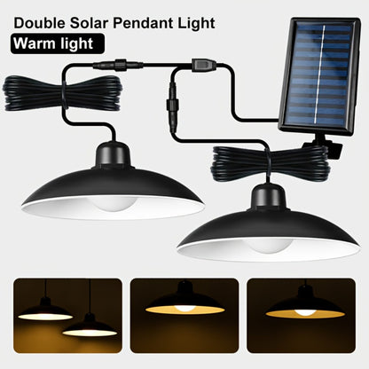 Solar Pendant Light Indoor Outdoor Hanging Light Fixture 3200mAh Rechargeable - 3 Brightness Modes Remote Control 2 LED Bulbs Warm & Cool White for Patio Gazebo Pergola Shed Garage Barn Off-Grid