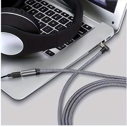 Right-Angle Elbow 3.5mm Female to Male AUX Extension Cable – Tinned Copper Core, Round Tangle-Free Design, Universal for Car, Computer, Phone & Speaker Audio Connections, 3 Lengths