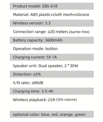 Portable Outdoor Bluetooth Speaker 60W High-Power Subwoofer – 7-Mode RGB Ambient Lighting, Long Battery Life, Type-C Charging, Loud Wireless Speaker for Family Outdoor Parties & Camping
